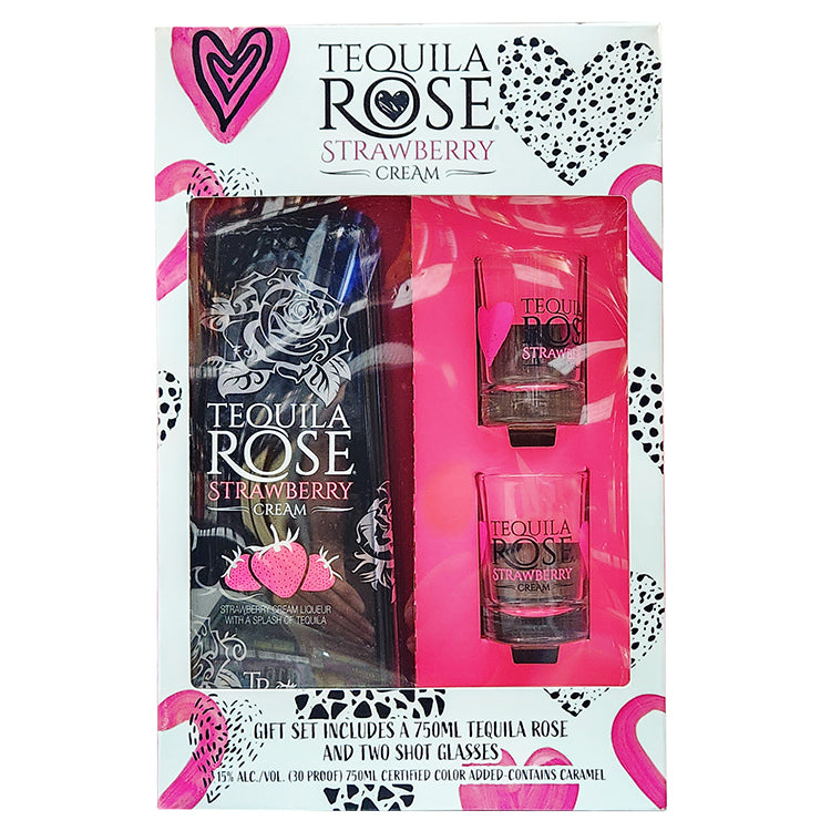 Tequila Rose Strawberry Gift Set Shot Glass 750ml Liquor Freight