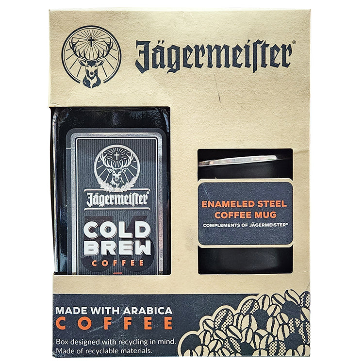 Jagermeister Cold Brew Metal Coffee Mug Cup White Porcelain Inside 14 oz